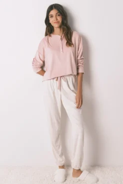Women'secret Pijamas-Pijama comprido polar suave rosa