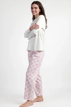 Admas Pijamas-Pijama comprido riscas laços Barbie 100% algodão bege