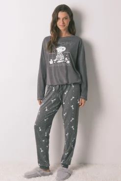 Women'secret Pijamas-Pijama comprido Snoopy 100% algodão cinzento