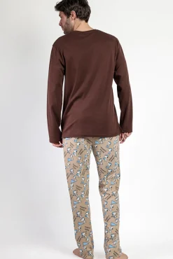 Admas Pijamas-Pijama comprido Snoopy 100% algodão para homem cru