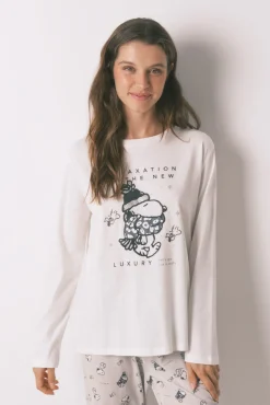 Women'secret Pijamas-Pijama comprido Snoopy 100% algodão branco