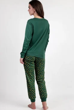 Admas Pijamas-Pijama comprido Snoopy 100% algodão para mulher verde