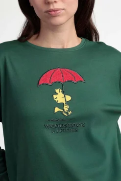 Admas Pijamas-Pijama comprido Snoopy 100% algodão para mulher verde