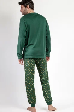 Admas Pijamas-Pijama comprido Snoopy 100% algodão para homem verde