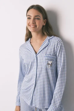 Women'secret Pijamas-Pijama Comprido Snoopy Vichy azul