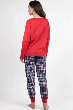 Admas Pijamas-Pijama comprido Snoopy xadrez 100% algodão vermelho