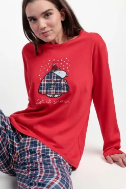 Admas Pijamas-Pijama comprido Snoopy xadrez 100% algodão vermelho