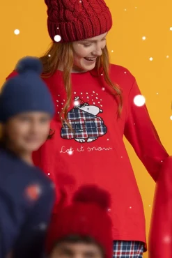 Admas Pijamas-Pijama comprido Snoopy xadrez 100% algodão vermelho