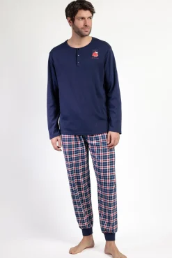 Admas Pijamas-Pijama comprido Snoopy xadrez 100% algodão azul