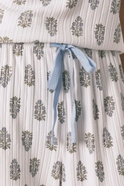 Women'secret Pijamas-Pijama comprido super macio com mangas curtas e flores branco