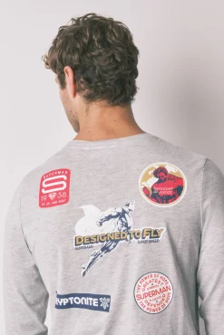 Women'secret Pijamas-Pijama comprido Superman cinza 100% algodão cinzento