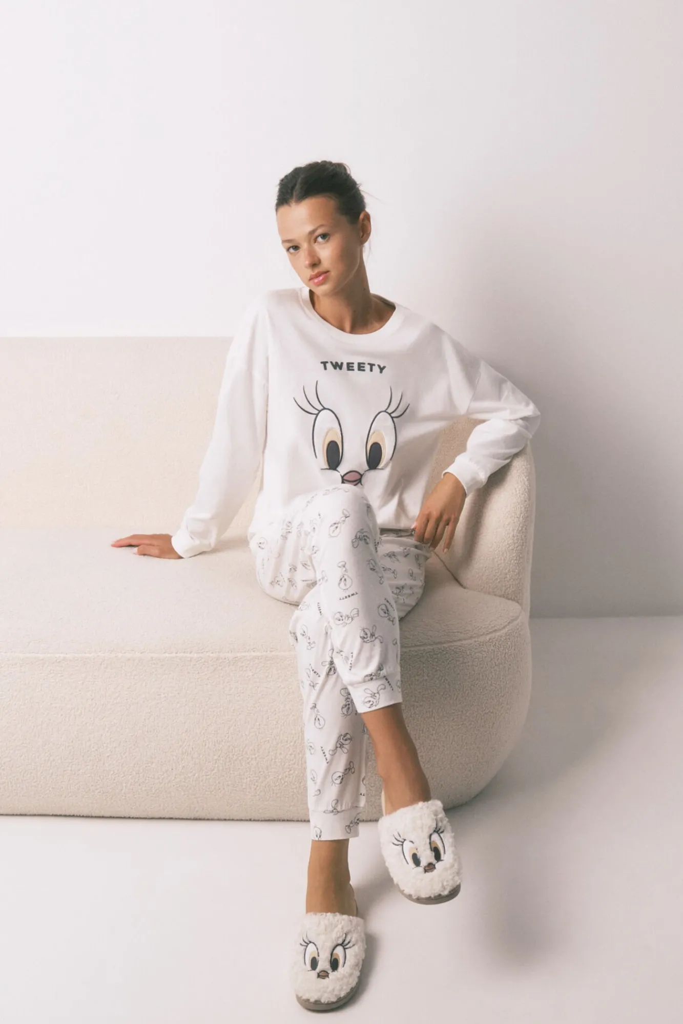 Women'secret Pijamas-Pijama comprido Tweety Bird 100% algodão bege