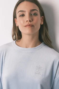 Women'secret Pijamas-Pijama comprido veludo cotelê azul