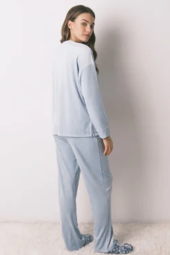 Women'secret Pijamas-Pijama comprido veludo cotelê azul