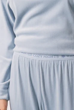 Women'secret Pijamas-Pijama comprido veludo cotelê azul