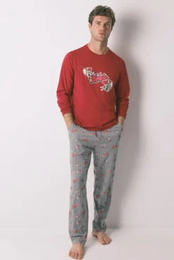 Women'secret Pijamas-Pijama comprido Buddies 100% algodão vermelho