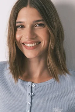 Women'secret Pijamas-Pijama comprido xadrez efeito brilho azul