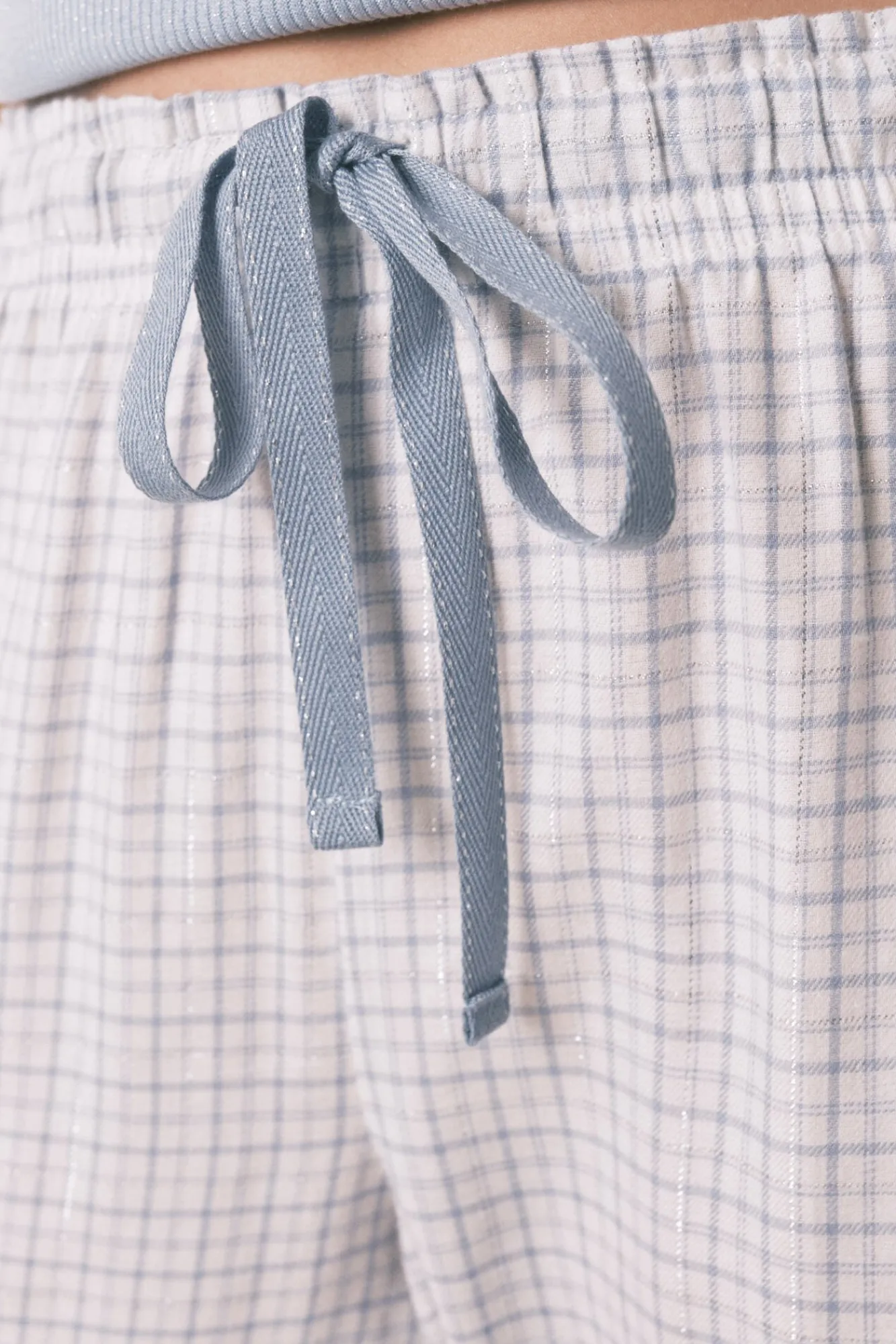 Women'secret Pijamas-Pijama comprido xadrez efeito brilho azul