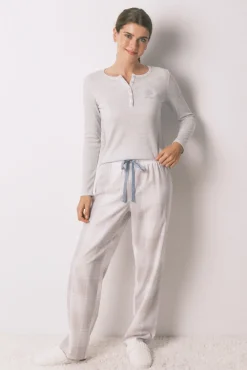 Women'secret Pijamas-Pijama comprido xadrez efeito brilho cinza cinzento