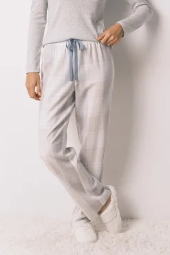 Women'secret Pijamas-Pijama comprido xadrez efeito brilho cinza cinzento