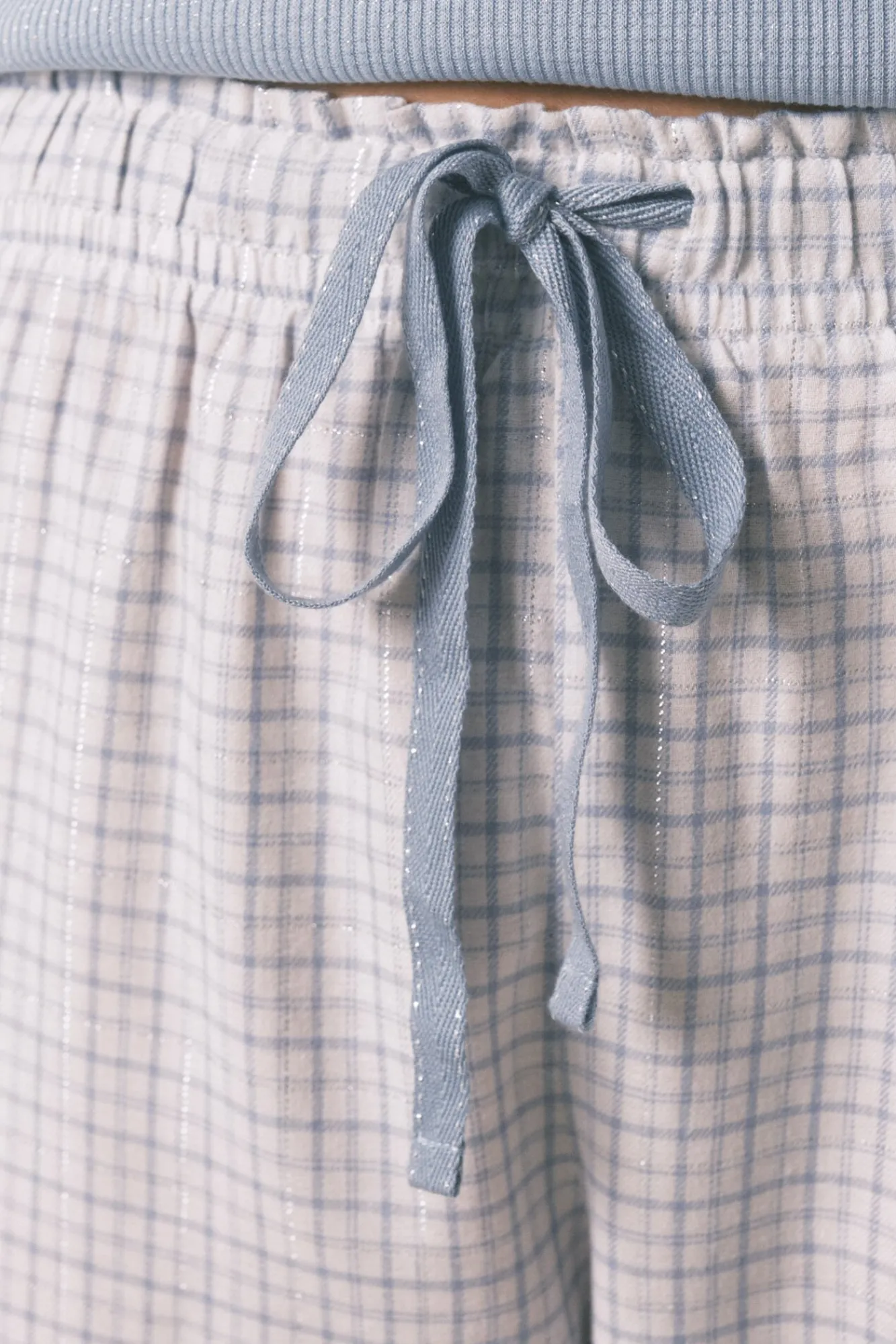 Women'secret Pijamas-Pijama comprido xadrez efeito brilho azul