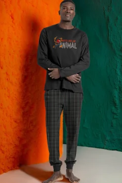 Admas Pijamas-Pijama comprido xadrez Muppets 100% algodão de homem castanho