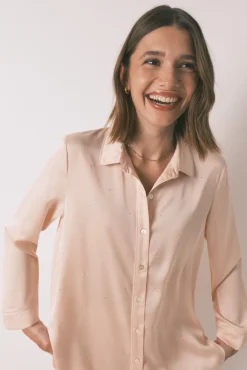 Women'secret Pijamas-Pijama comprimida de strass em satin laranja vermelho