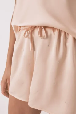 Women'secret Pijamas-Pijama curto de cetim com renda rosa