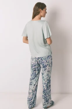 Women'secret Pijamas-Pijama de cetim viscose floral verde