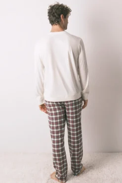 Women'secret Pijamas-Pijama de homem comprido 100% algodão xadrez bege