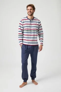 Kiff-Kiff Pijamas-Pijama de malha riscas multicolorida Kiff Kiff estampado