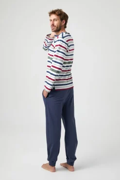 Kiff-Kiff Pijamas-Pijama de malha riscas multicolorida Kiff Kiff estampado