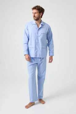 Kiff-Kiff Pijamas-Pijama Kiff Kiff 100% algodão com detalhe de debrum escocês azul