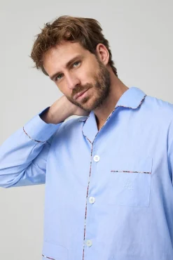 Kiff-Kiff Pijamas-Pijama Kiff Kiff 100% algodão com detalhe de debrum escocês azul