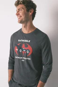 Women'secret Pijamas-Pijama largo de algodão do Batman cinza cinzento