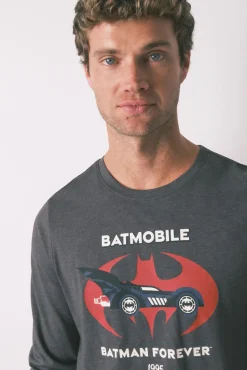 Women'secret Pijamas-Pijama largo de algodão do Batman cinza cinzento