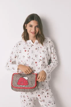 Women'secret Pijamas-Pijama longo 100% algodão branco Snoopy bege