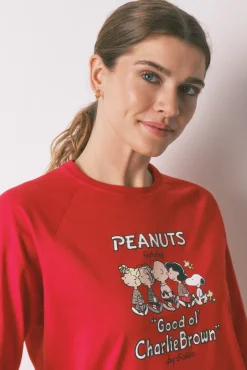 Women'secret Pijamas-Pijama longo 100% algodão estampado xadrez Snoopy vermelho