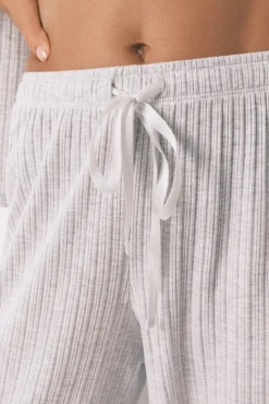 Women'secret Pijamas-Pijama longo de algodão canelado cinza cinzento