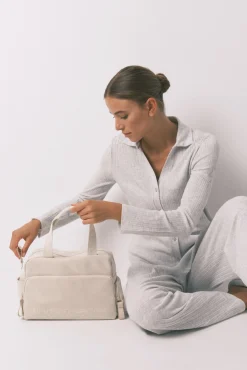 Women'secret Pijamas-Pijama longo de algodão canelado cinza cinzento