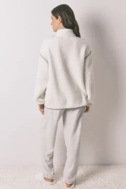 Women'secret Pijamas-Pijama longo de borrego e pijama comprido de polar estampado cinzento