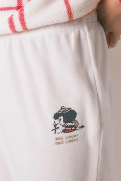 Women'secret Pijamas-Pijama longo de lã xadrez branco Mafalda bege