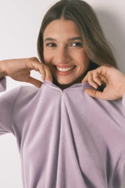 Women'secret Pijamas-Pijama longo de veludo lilás rosa