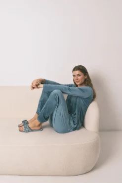 Women'secret Pijamas-Pijama longo de veludo verde