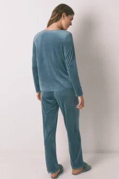 Women'secret Pijamas-Pijama longo de veludo verde