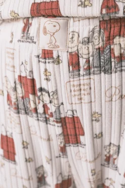 Women'secret Pijamas-Pijama longo em canelada extrassuave branco do Snoopy bege