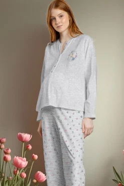 Admas Pijamas-Pijama maternity comprido riscas Alicia Wonderland cinzento