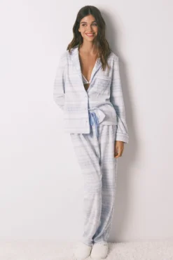 Women'secret Pijamas-Pijama pijama comprido de lã polar com borda azul