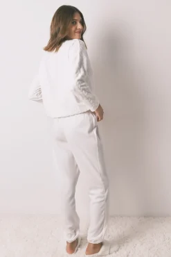 Women'secret Pijamas-Pijama polar branco pijama comprido e macio bege