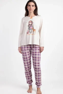 Admas Pijamas-Pijama xadrez Be Kind To All Creatures SANTORO GORJUSS bege